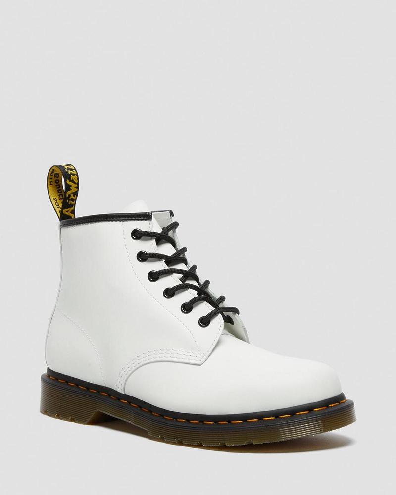 White Men\'s Dr Martens 101 Yellow Stitch Smooth Leather Ankle Boots | CA 412JPQ